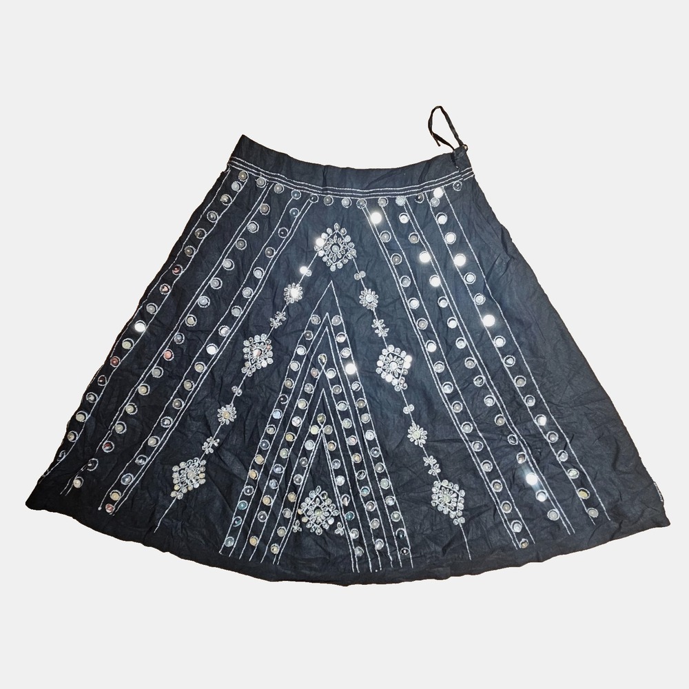 Carole Little Linen Blendโ Embroidered Sequined A-Line Skirt 14 Boho Art To Wear